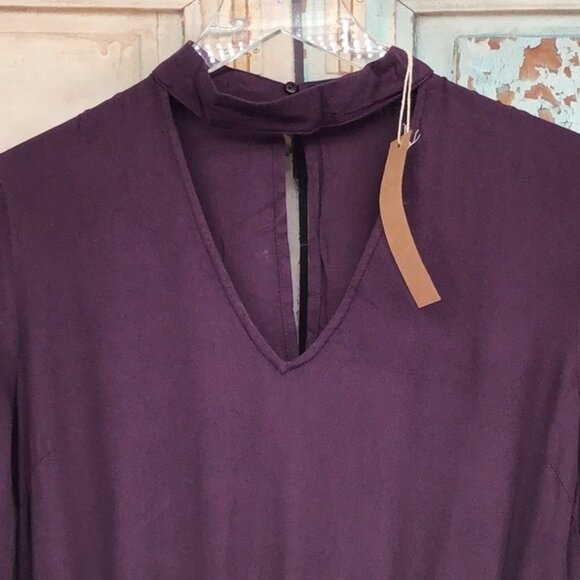 Purple Mustard Seed Long Sleeve Keyhole Mini Dress S 100% Rayon Boho Chic Style - Picture 3 of 10